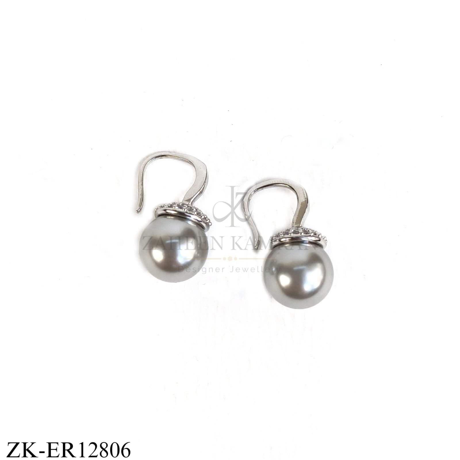 SILVER GREY TONE PEARL EARRINGS