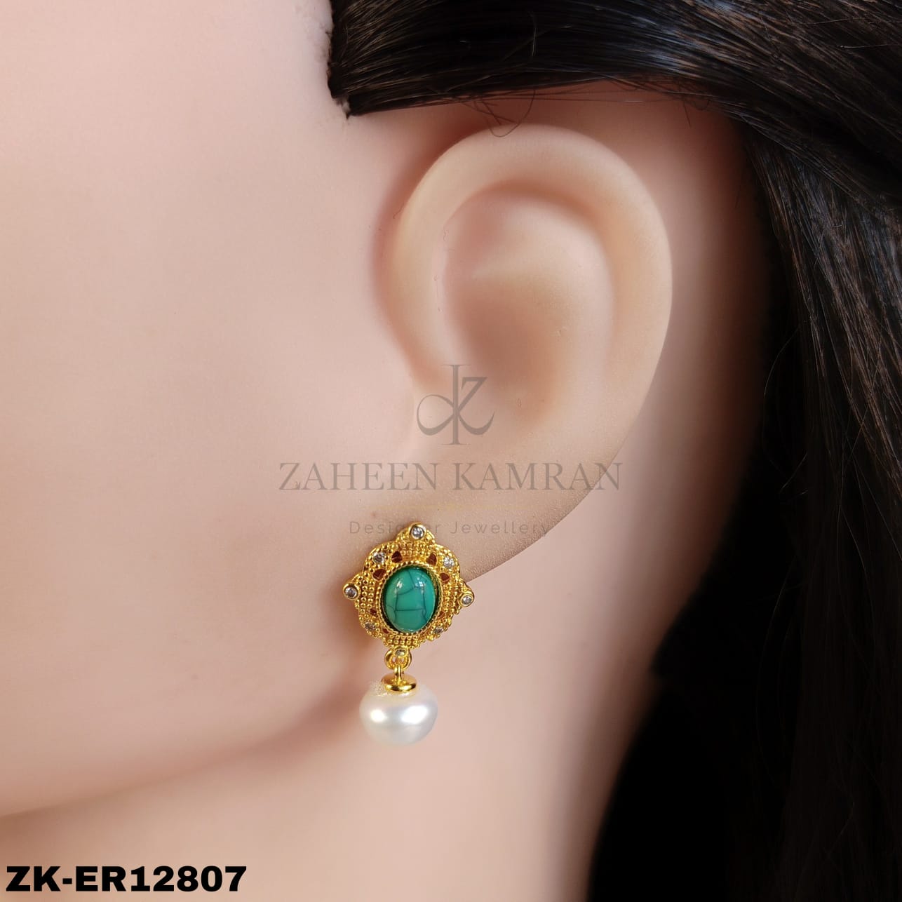 GOLD EMERALD PEARL DROP EARRINGS
