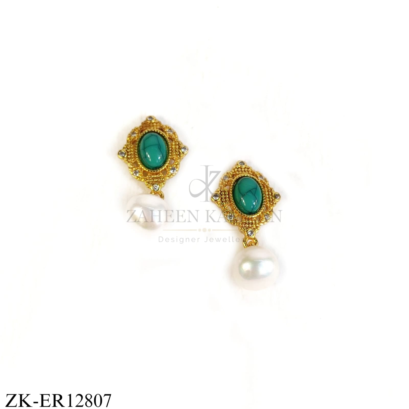 GOLD EMERALD PEARL DROP EARRINGS