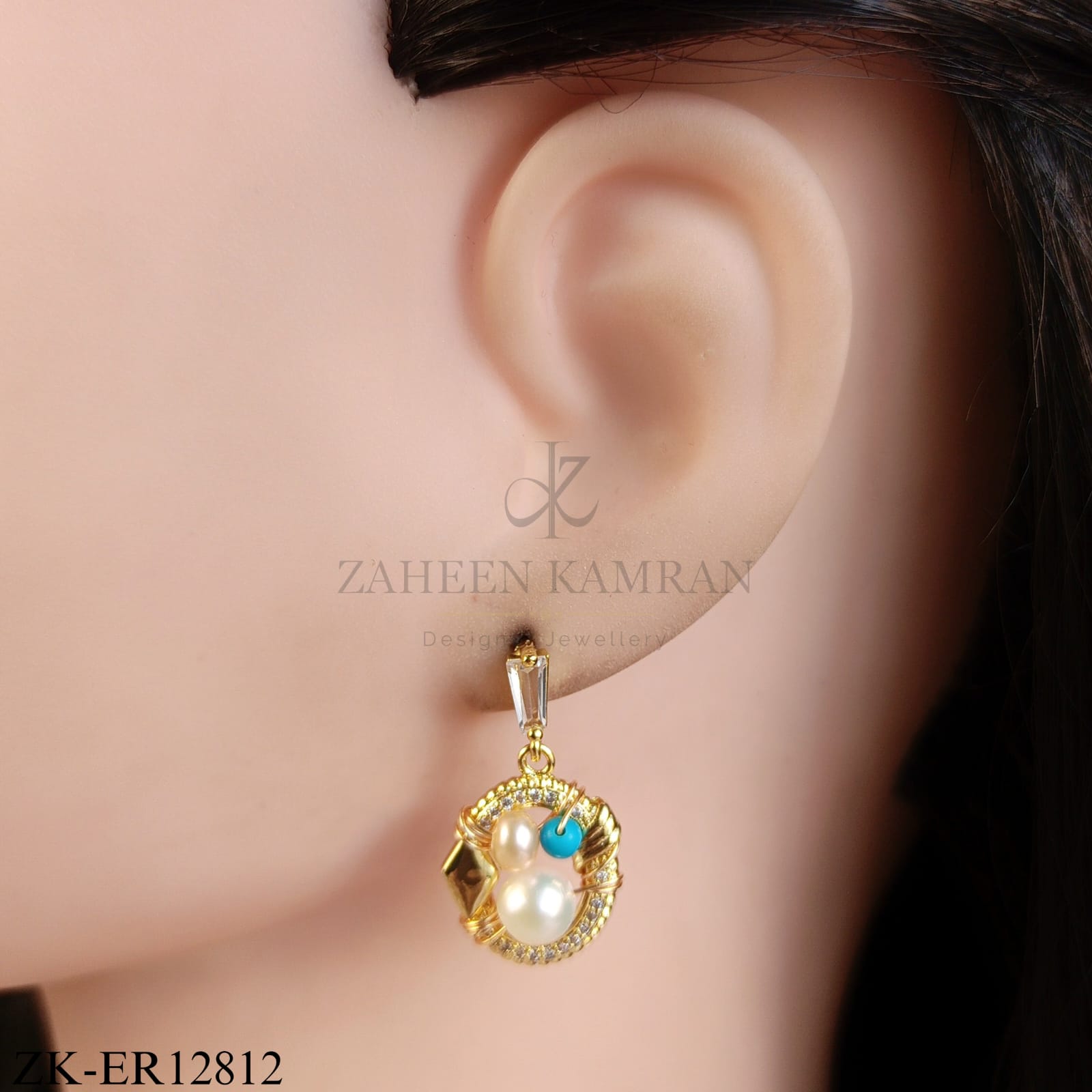GOLD TONE ROUND MULTI BEADS EARRINGS