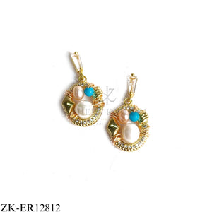 GOLD TONE ROUND MULTI BEADS EARRINGS