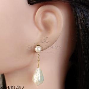 GOLD CHAIN EARRINGS WITH TOP DROP PEARL