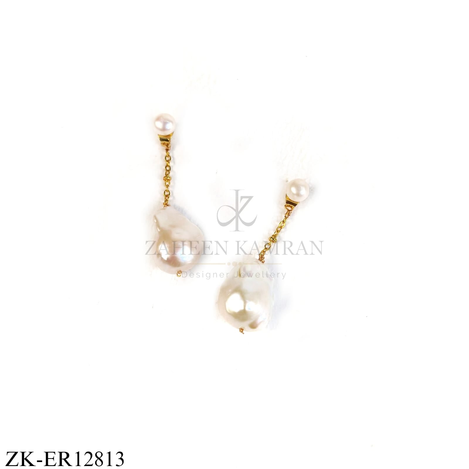 GOLD CHAIN EARRINGS WITH TOP DROP PEARL