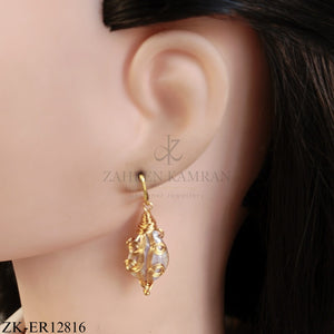 GOLD TONE WITH PEARL WITH WIRE SWIRL EARRINGS