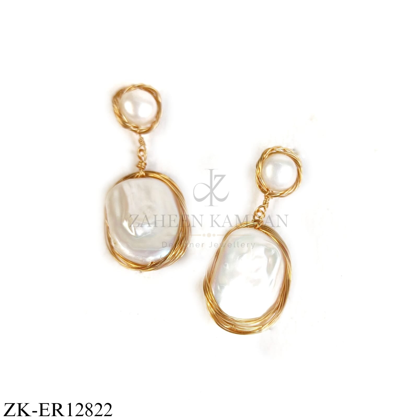 GOLD WIRE PEARLS TOP AND DROP EARRINGS