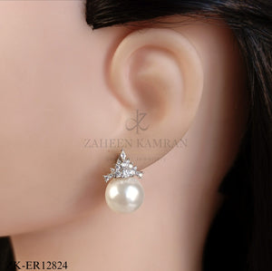 SILVER CROWN TOP WITH BIG PEARL EARRINGS