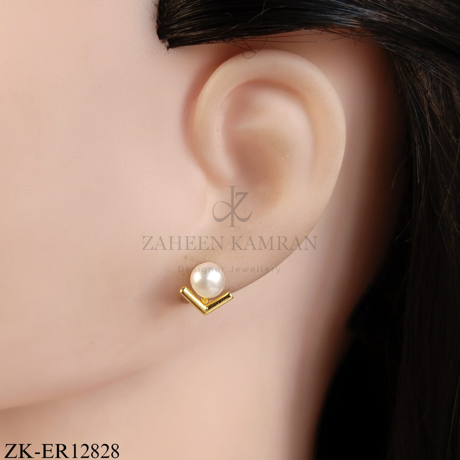 GOLD PEARL WITH V SHAPE BAR EARRINGS