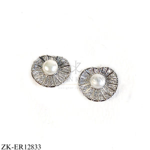 SILVER ROUND HALO PEARL CENTRE EARRINGS