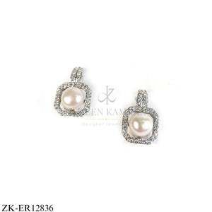 SILVER SQUARE EARRINGS WITH PEARL CENTRE