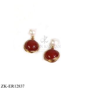 GOLD TONE DEEP RUBY EARRINGS