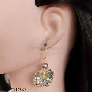 ROUND SHELL BASE FLORAL EARRINGS