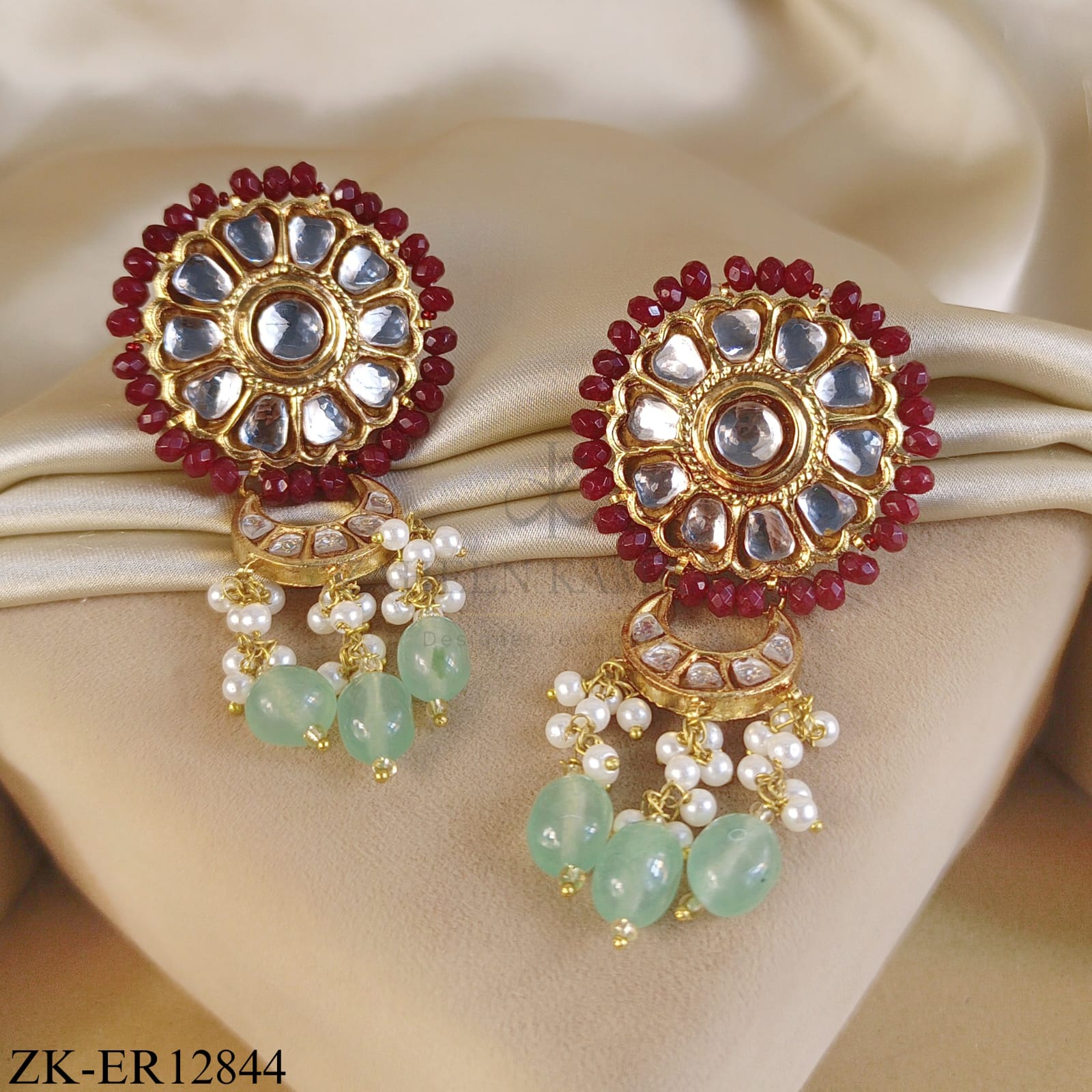 GOLDEN RUBY FLORAL STUD EMERALD DROP EARRINGS