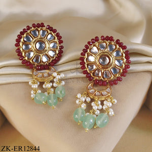 GOLDEN RUBY FLORAL STUD EMERALD DROP EARRINGS