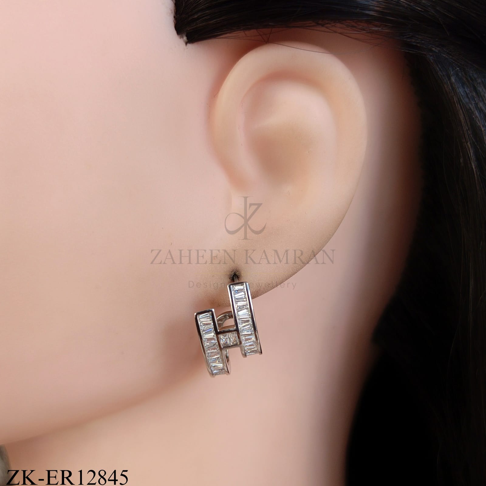 SILVER H SHAPE CUT STONES EARRINGS
