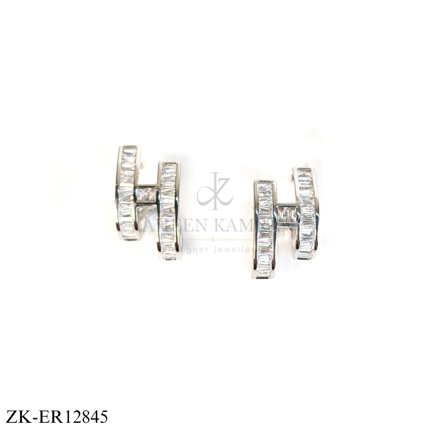 SILVER H SHAPE CUT STONES EARRINGS