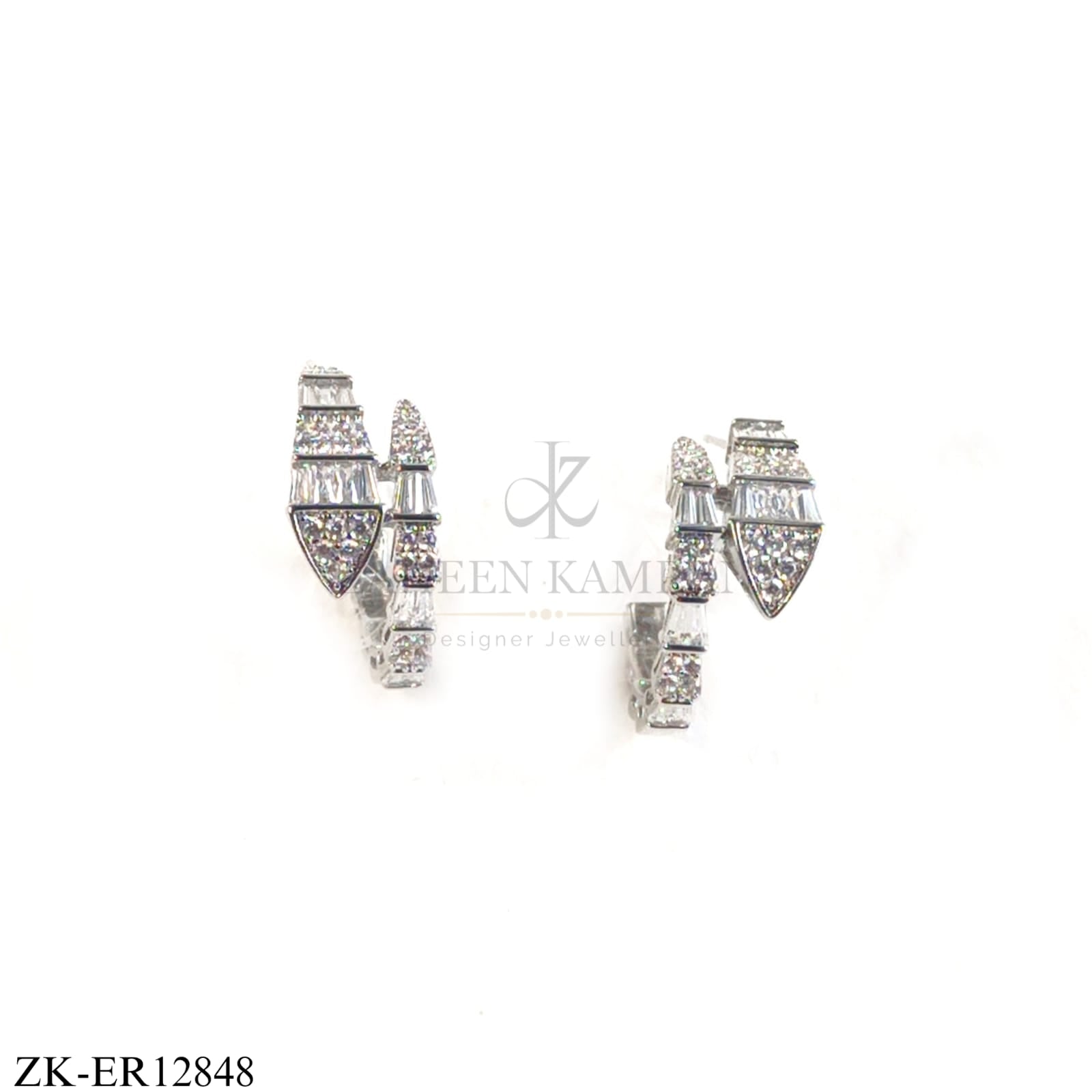 SILVER SLEEK WRAP SHAPE CUT STONES EARRINGS