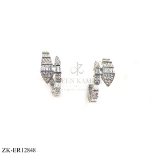 SILVER SLEEK WRAP SHAPE CUT STONES EARRINGS