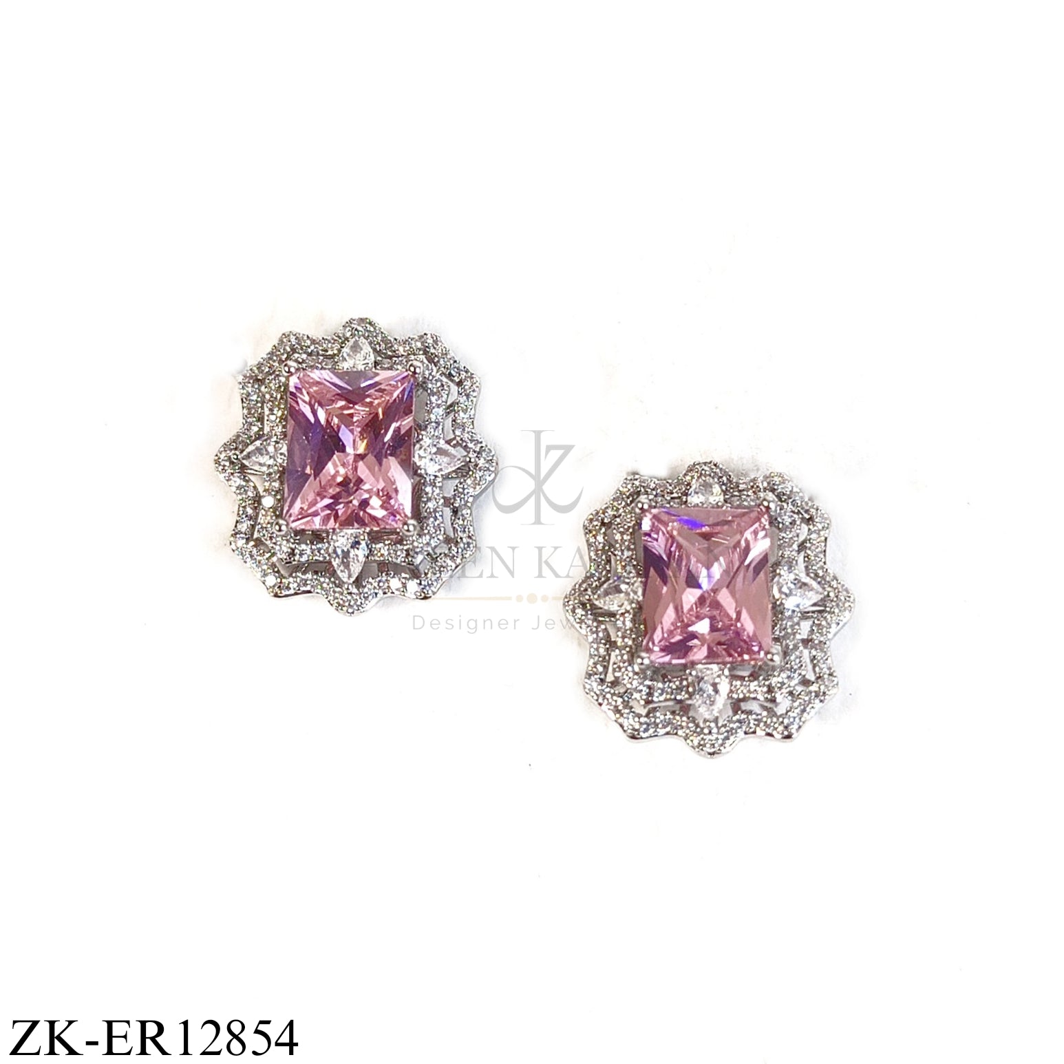 SILVER FRAME WITH SOFT PINK STONE EARRINGS