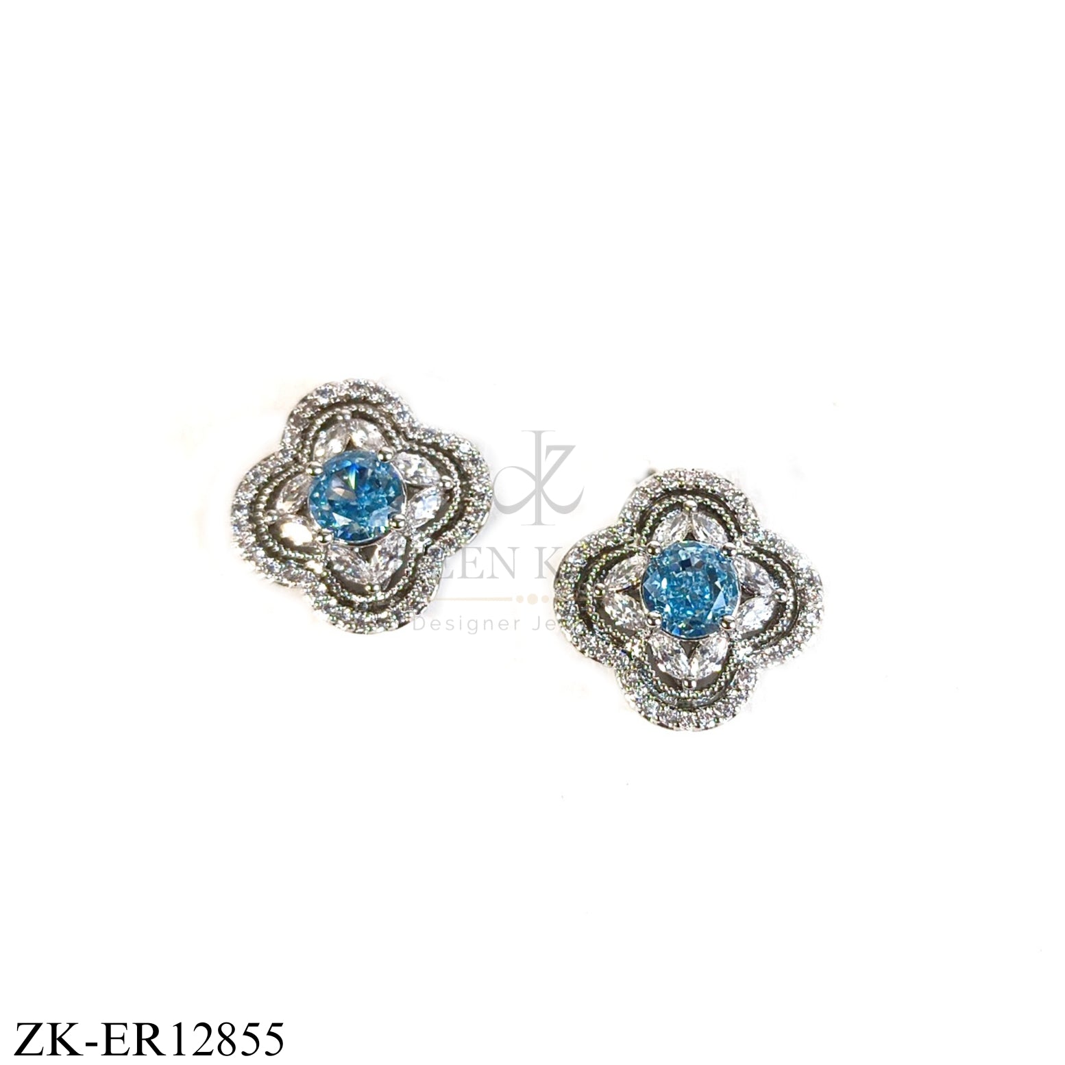 SILVER ICE BLUE ZIRCONS CLOVER EARRINGS