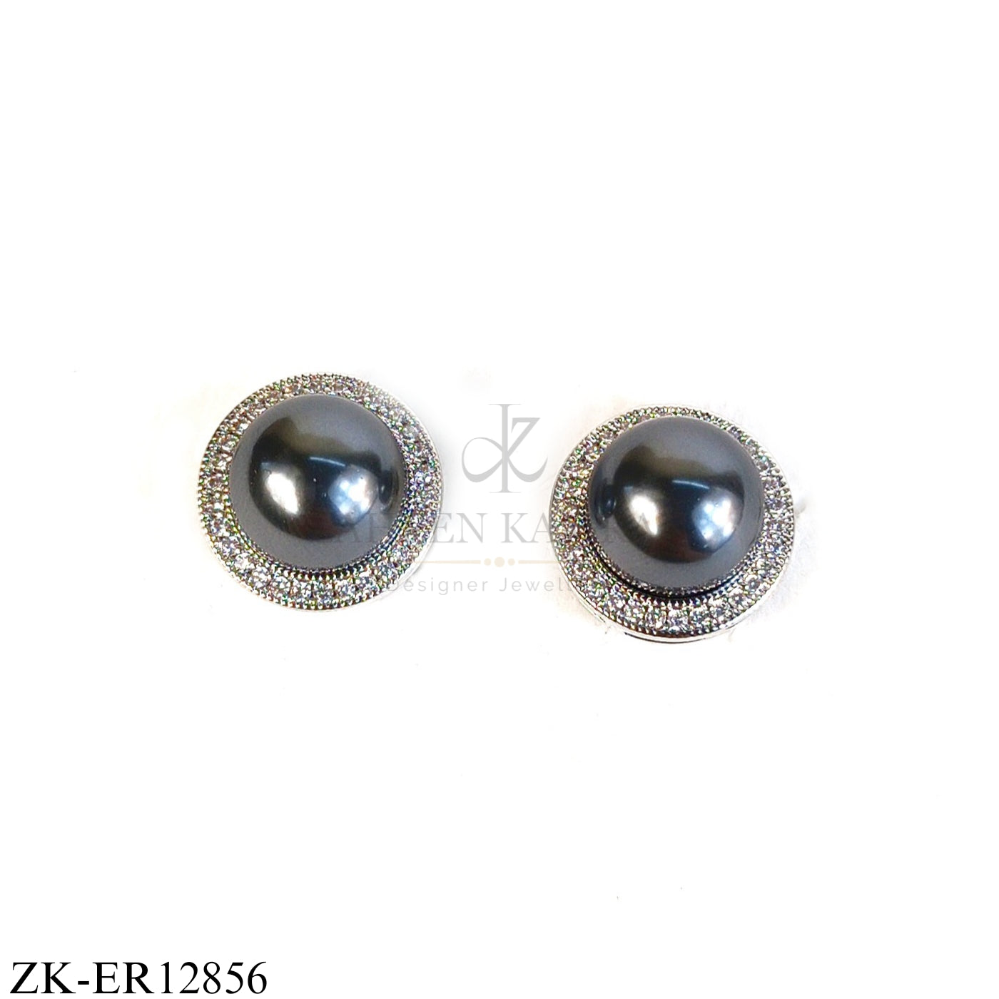 SILVER ROUND DEEP CHARCOAL GREY EARRINGS