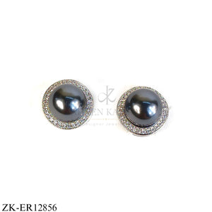 SILVER ROUND DEEP CHARCOAL GREY EARRINGS