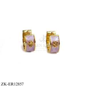 GOLD TONE LAVENDER ENAMEL EARRINGS