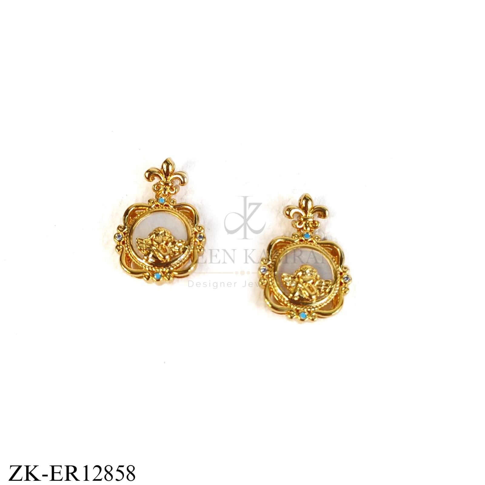VINTAGE GOLDEN WHITE GLASS CENTRE EARRINGS
