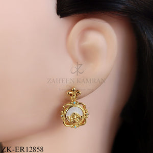 VINTAGE GOLDEN WHITE GLASS CENTRE EARRINGS