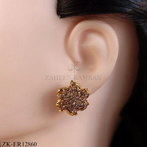 GOLDEN FLORA CLEAR STONES EARRINGS