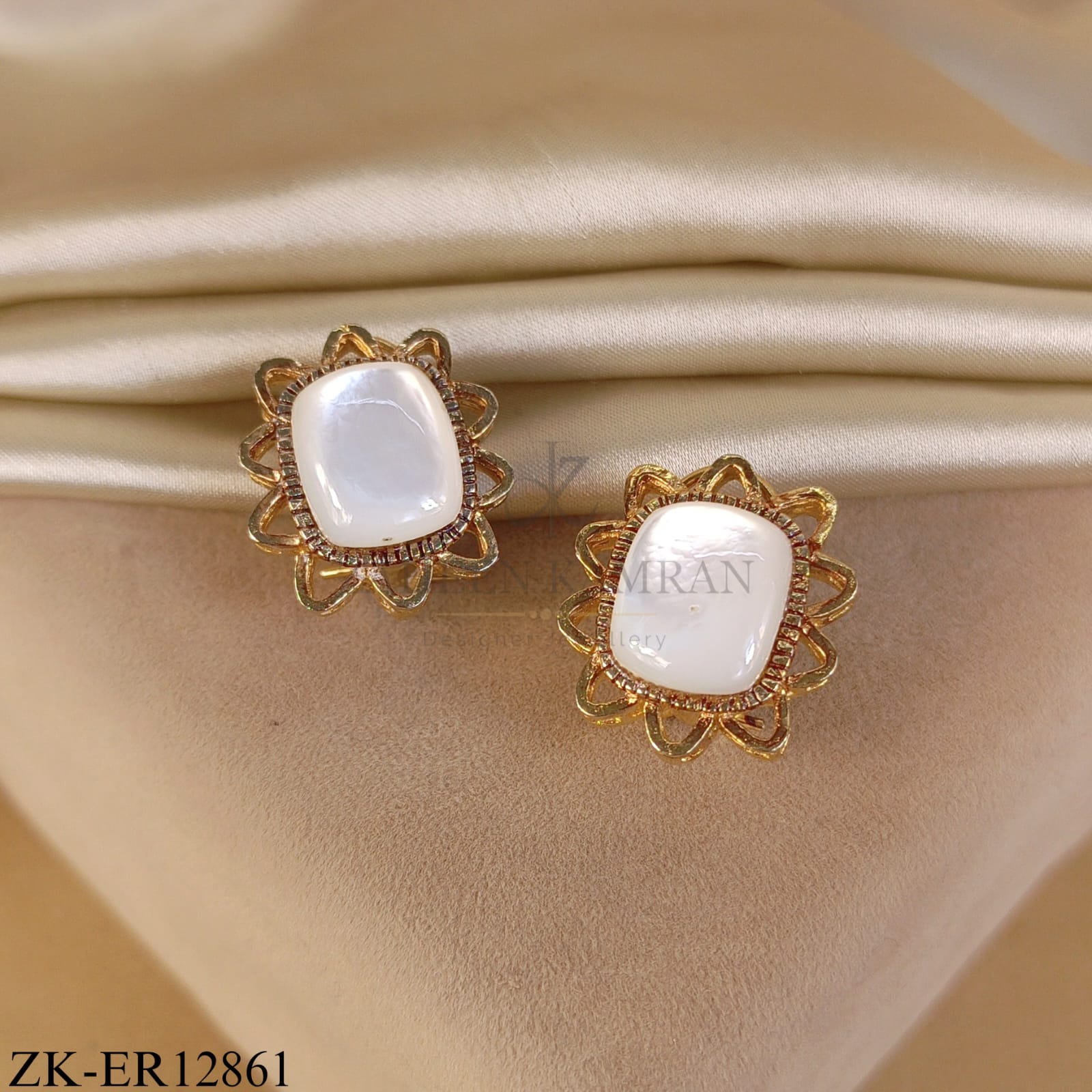 GOLDEN SQUARE WHITE OPAL EARRINGS