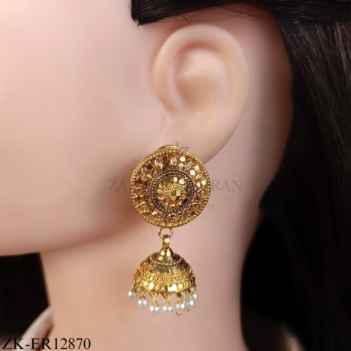 GOLDEN CIRCULAR PEARLS DROP EARRINGS