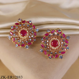 GOLDEN PINK ZIRCONIA AND SMOKY STONES EARRINGS