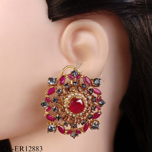 GOLDEN PINK ZIRCONIA AND SMOKY STONES EARRINGS