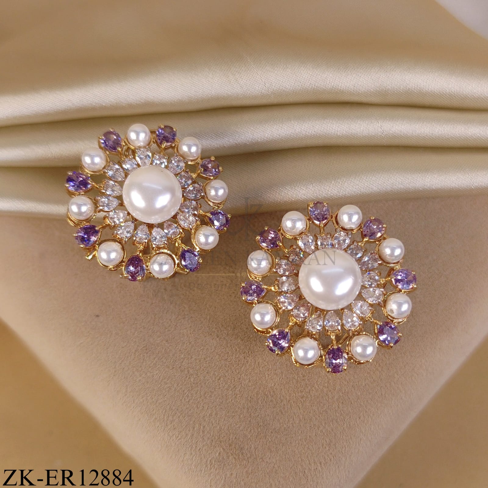 GOLDEN FLORAL AMETHYST PEARL EARRINGS
