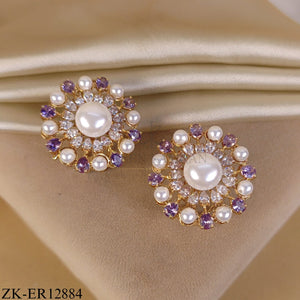 GOLDEN FLORAL AMETHYST PEARL EARRINGS