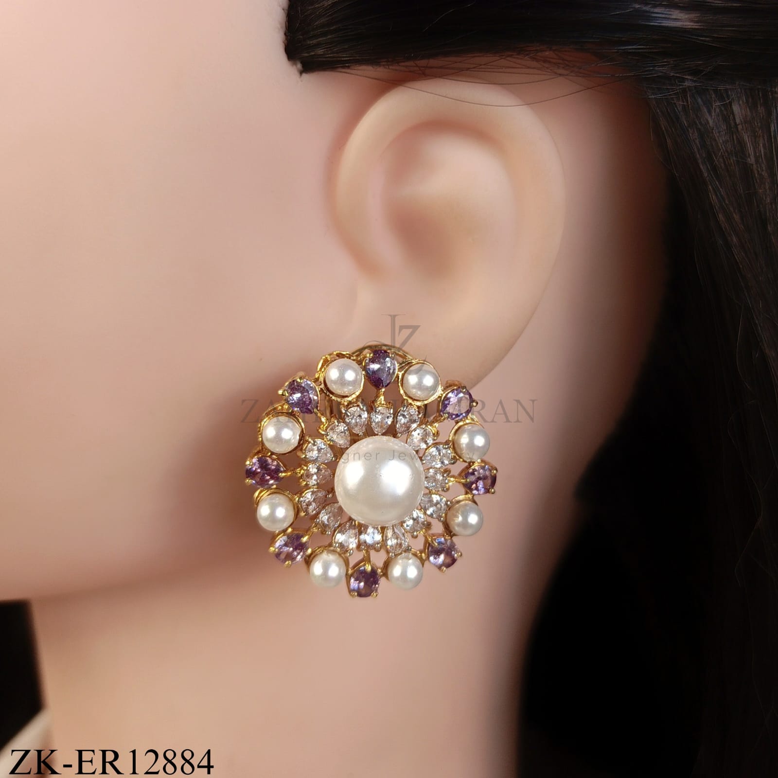 GOLDEN FLORAL AMETHYST PEARL EARRINGS