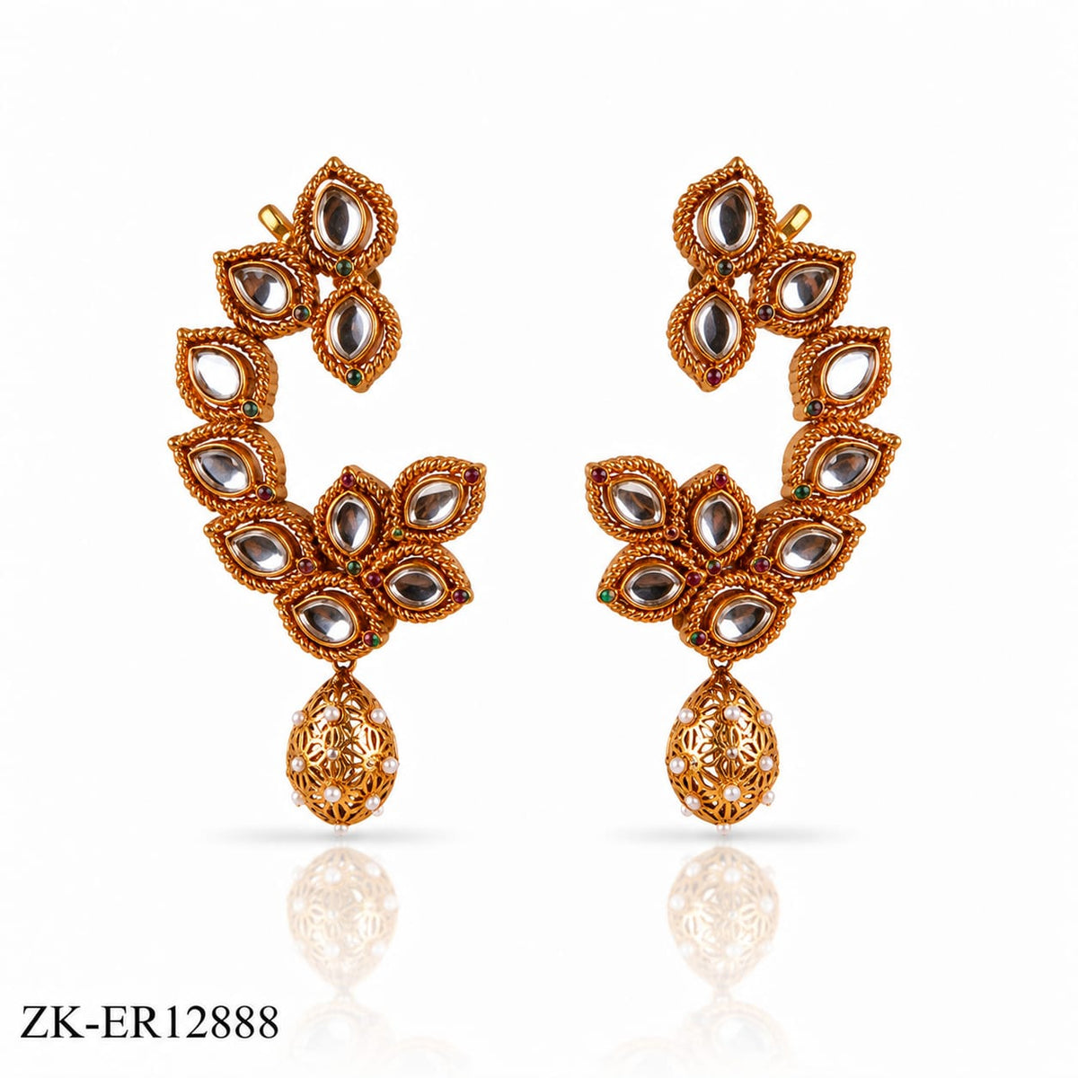 KUNDAN CURVED EARRINGS