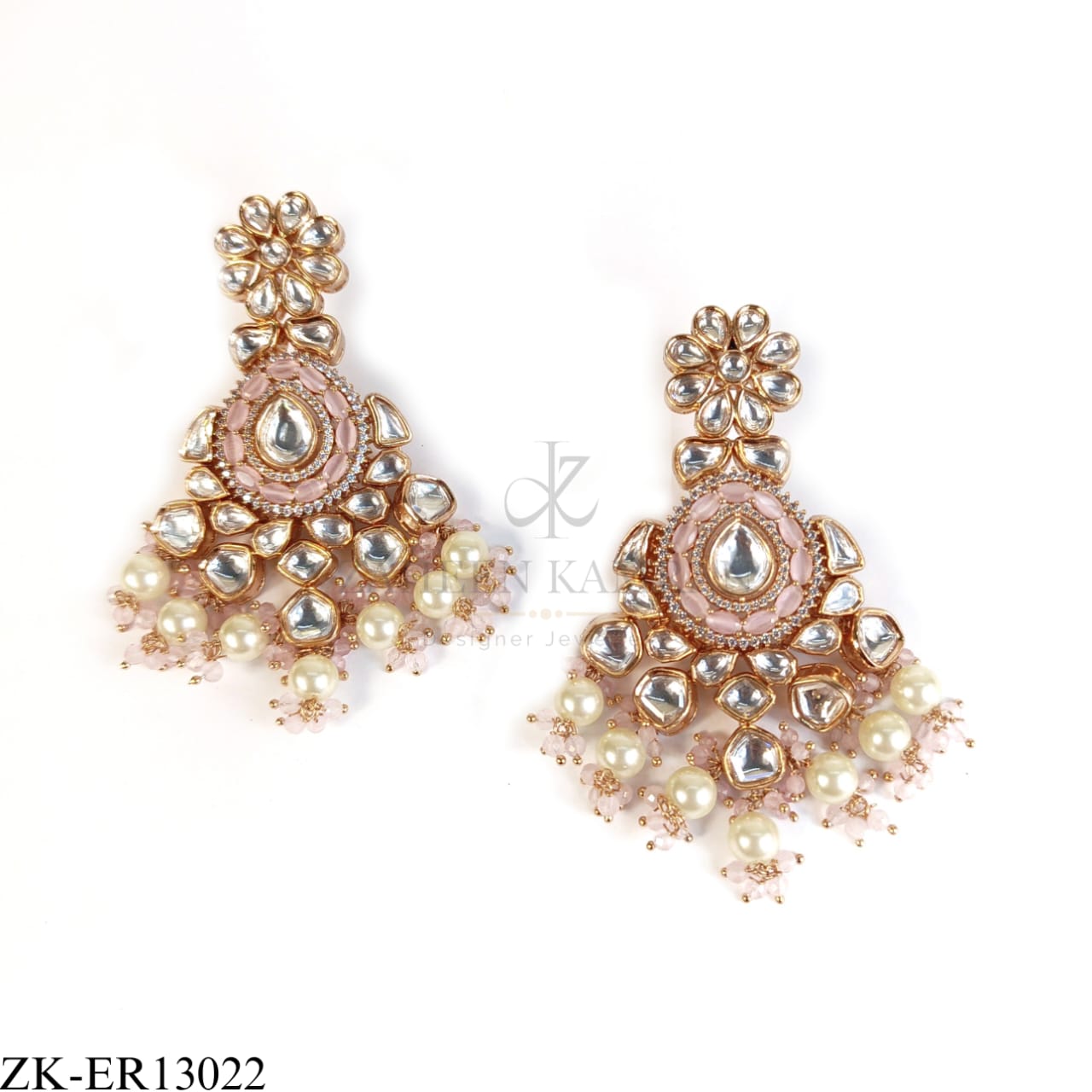 SOFT PINK KUNDAN PEARLS EARRINGS