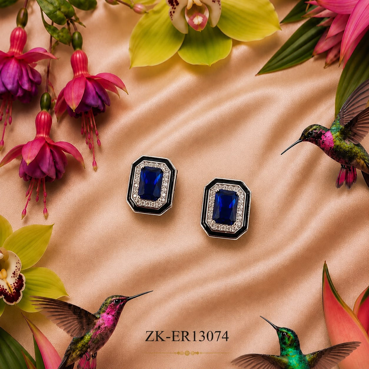 SAPPHIRE BLACK TRIM EARRINGS