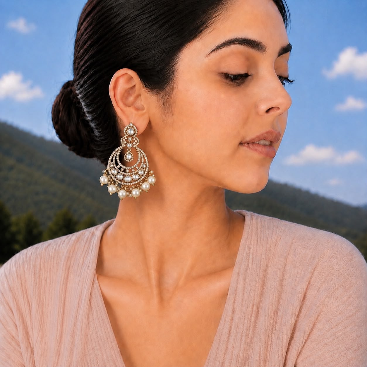KUNDAN CRESCENT EARRINGS