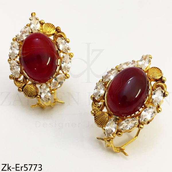 Aqeeq gold earrings