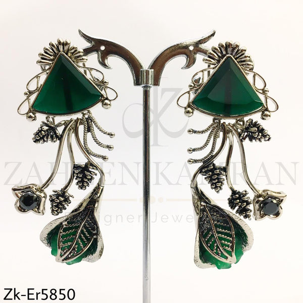 Emerald silver earrings