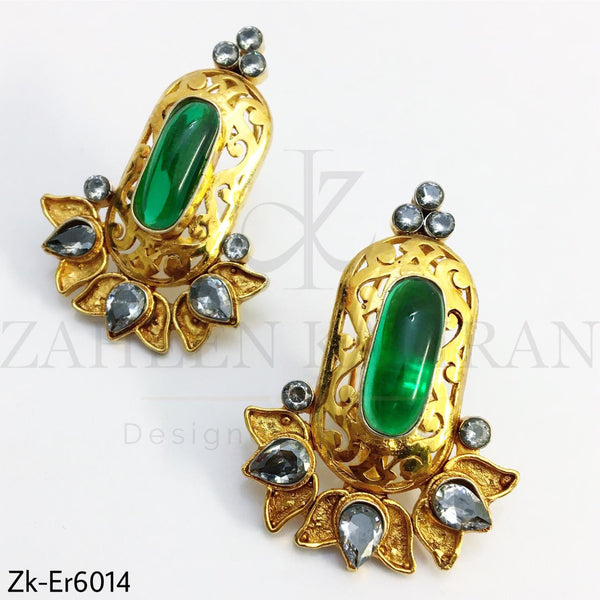 Emerald gold earrings