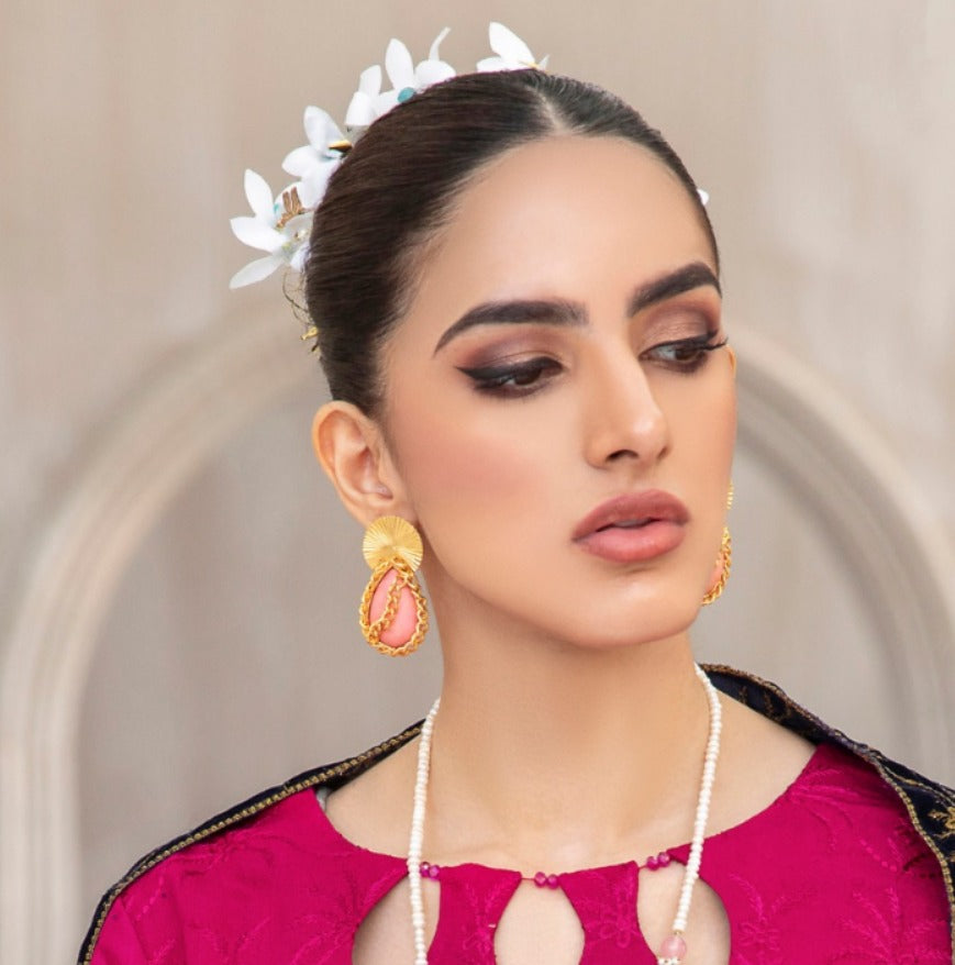 Chained peach earrings