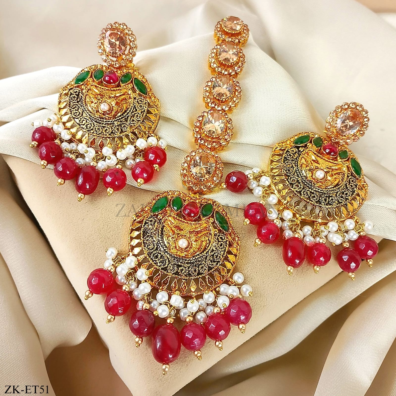 PINK ZIRCONIA EARRINGS AND TIKKA