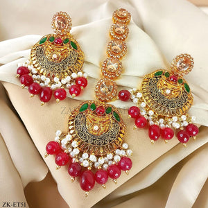 PINK ZIRCONIA EARRINGS AND TIKKA