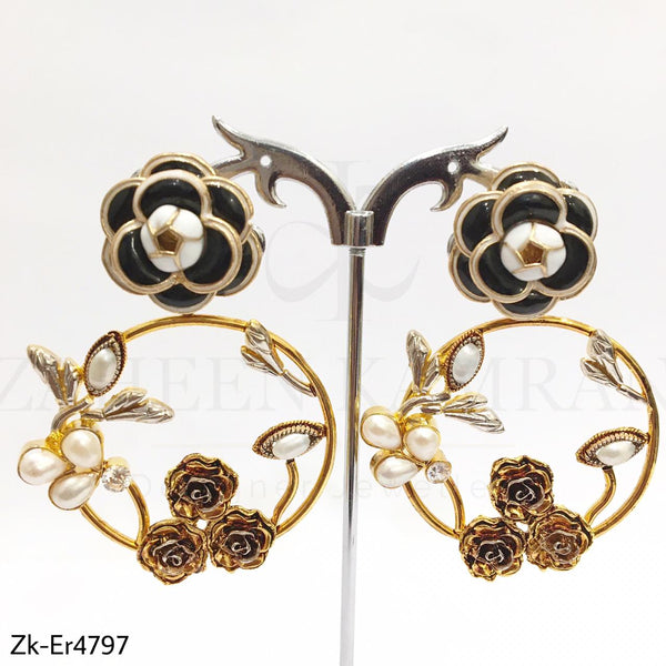 Black&White Floral Earrings