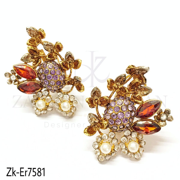 Garnet floral studs