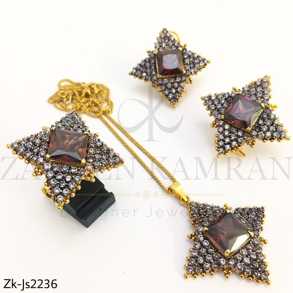 Champange Zirconia Pendant Set