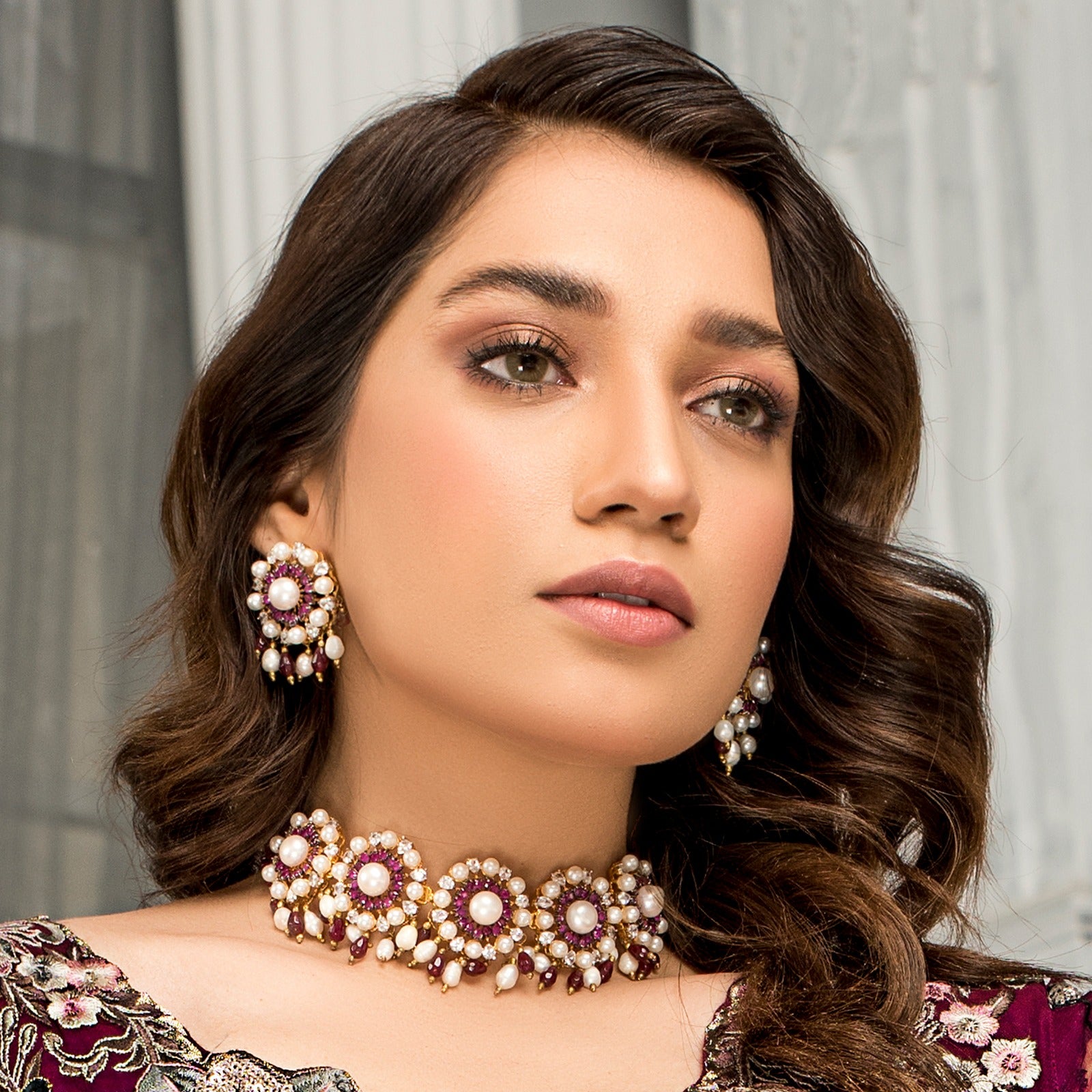 Ruby Pearls Choker Set